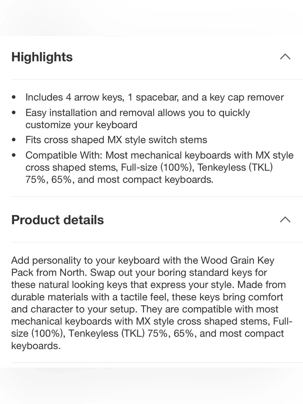 5 for $15 North Wood Grain Accent Key Cap Pack - Mechanical Keyboard Accessories